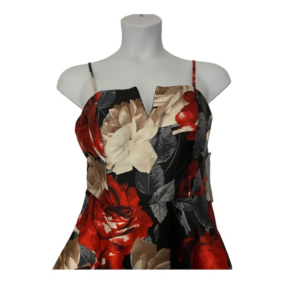 Trixxi Bow Back Rose Print Fit & Flare Sleeveless Cocktail Party Prom Dress - Picture 8 of 16